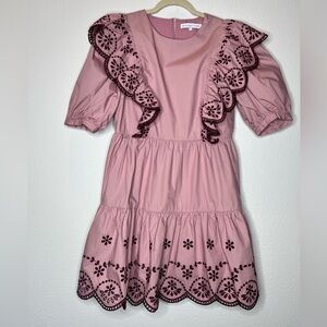 Endless rose embroidered ruffle pink dress mini size L